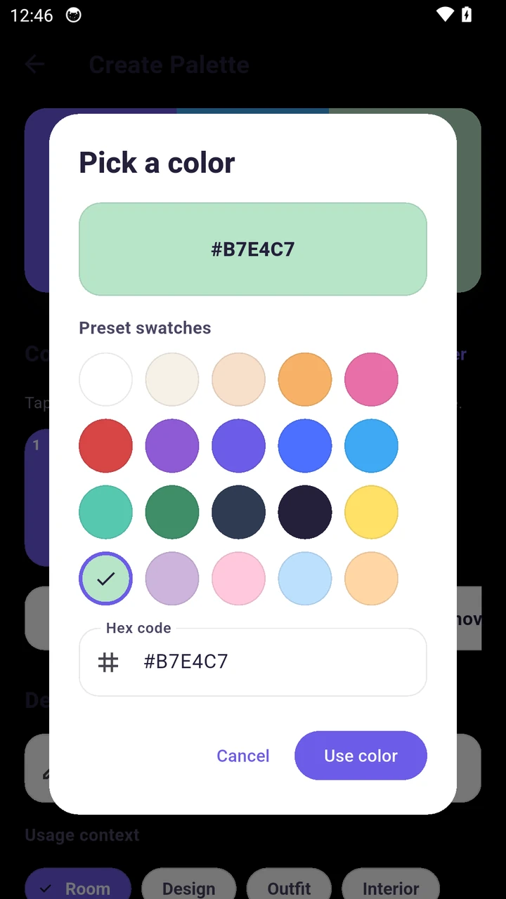 White Palette color picker screen